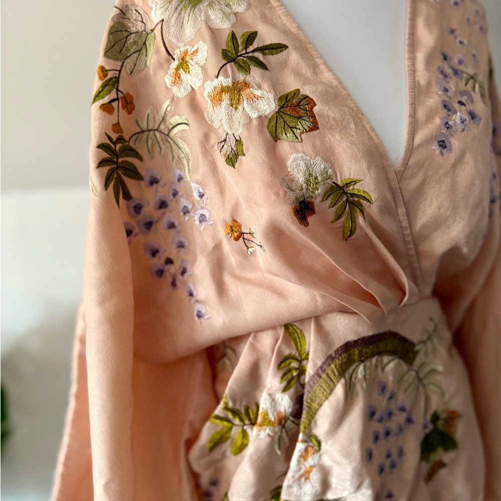 ASOS DESIGN Kimono Sleeve Dress with Floral Embroidered Midi Dress